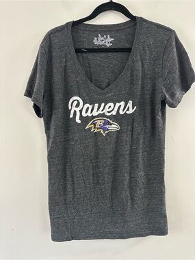 Touch by Alyssa Milano Gray Ravens V-Neck Tee with Purple & Gold Logo